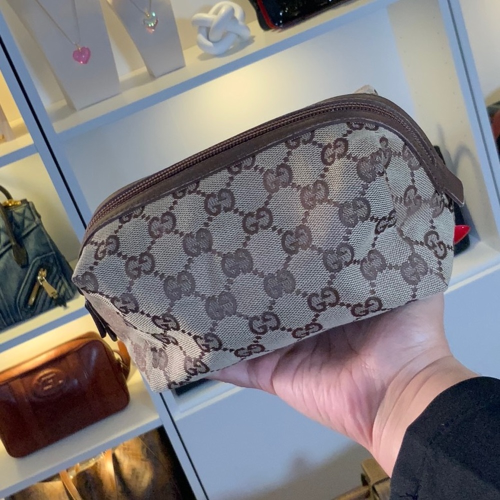 Gucci Brown & Beige GG Canvas Cosmetic Pouch